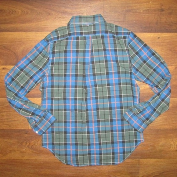 Five Four Shirt Green Blue Sz L Plaid Flannel Top - Picture 2 of 6